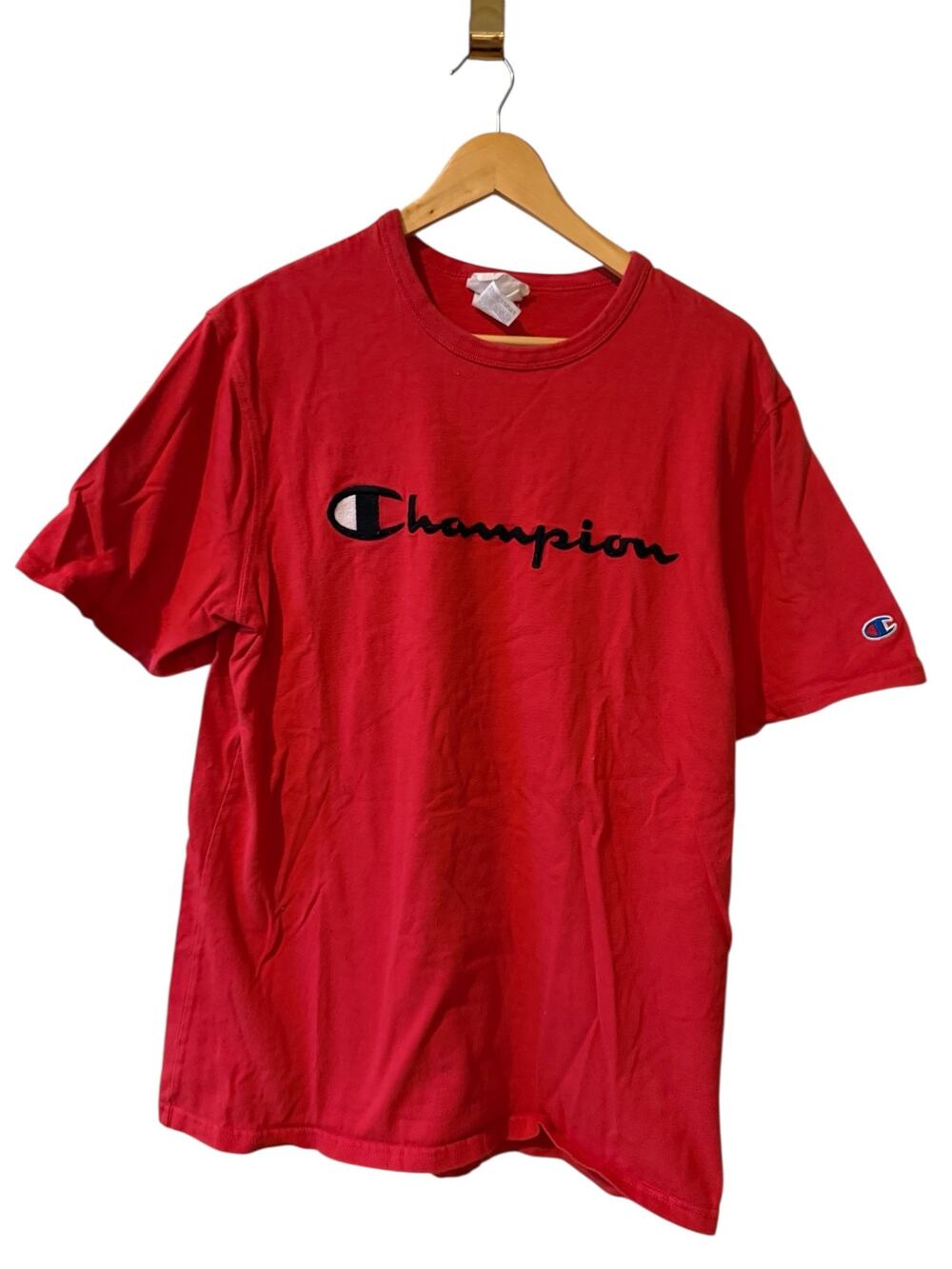 Vintage Champion Heavyweight Embroidered Logo T Shirt Red L